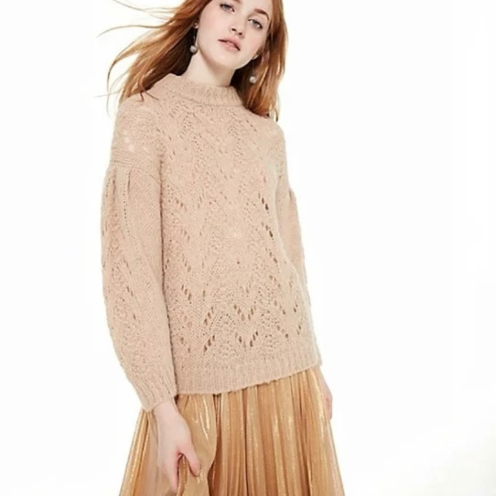 Kate Spade Dashing Beauty Pointelle Stitch Alpaca Sweater Roasted Peanut Size S